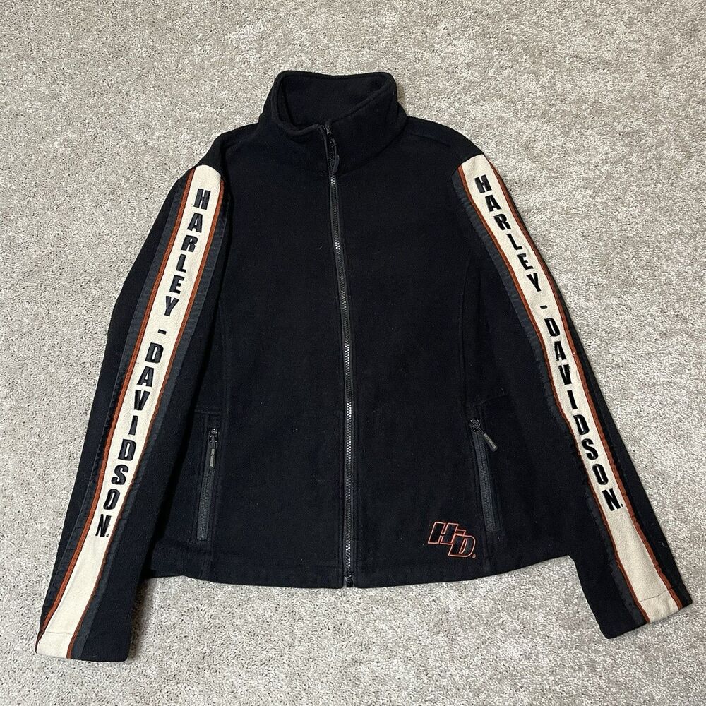 Harley Davidson HD Womens Embroidered Black Fleece Full Zip Spellout Jacket XL